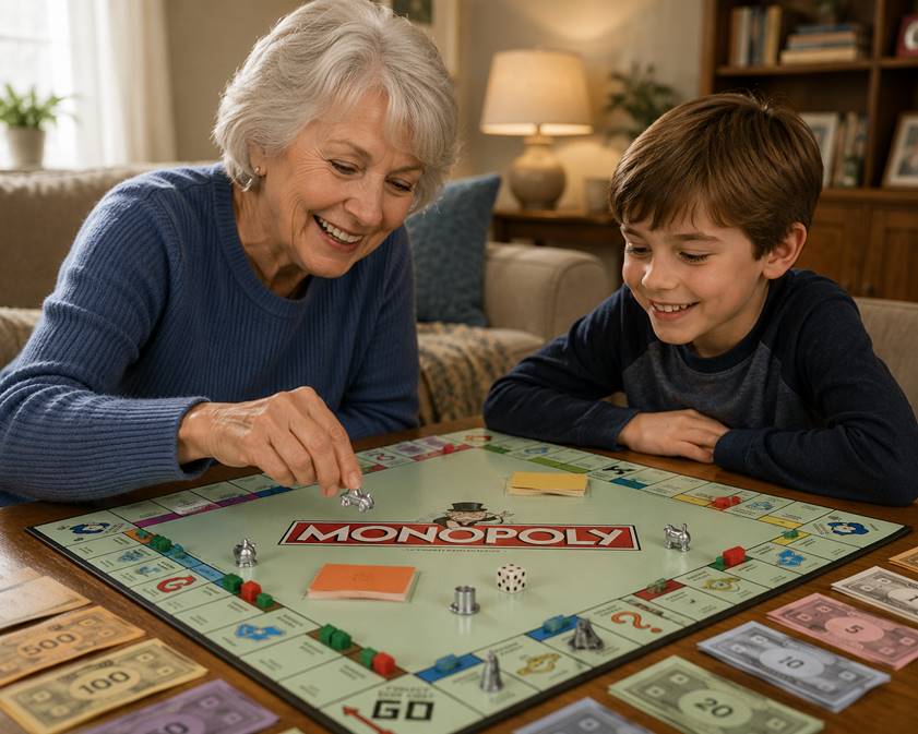 A person and child playing a game

Description automatically generated