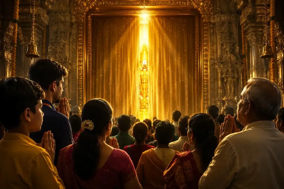 As the curtains gently part, Lord Venkateshwara reveals His divine form for the very first time