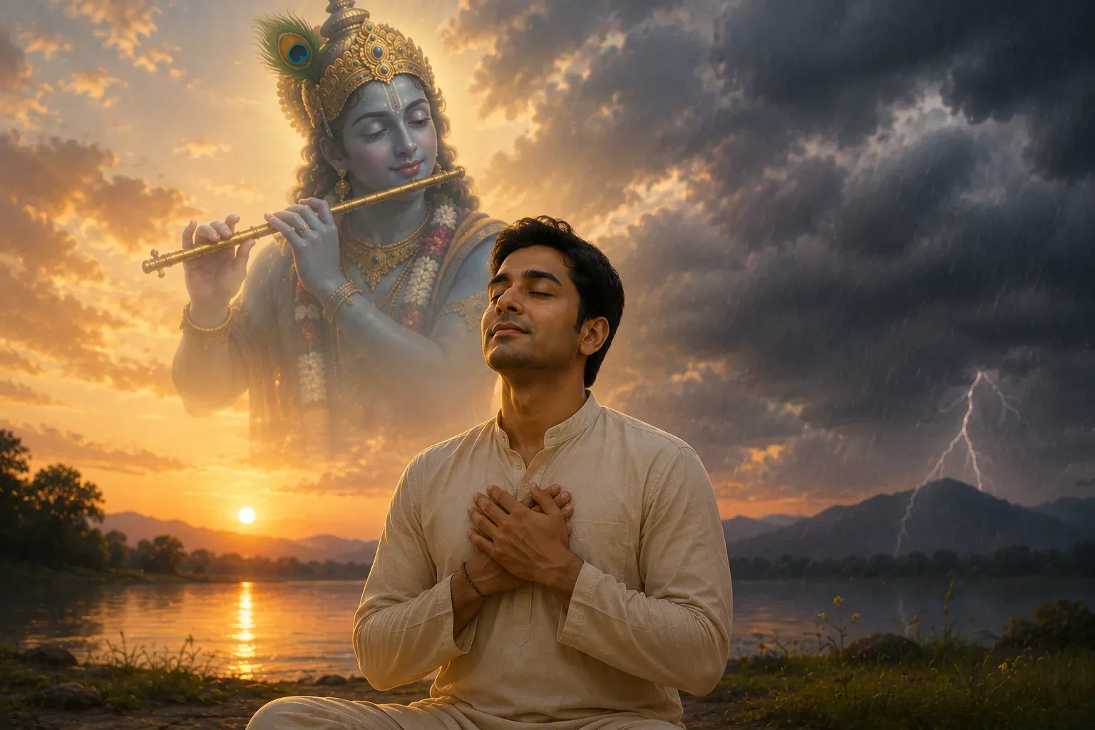 A devotee who learns to surrender to Shree Krishna gradually discovers an inner security that does not depend upon favourable circumstances