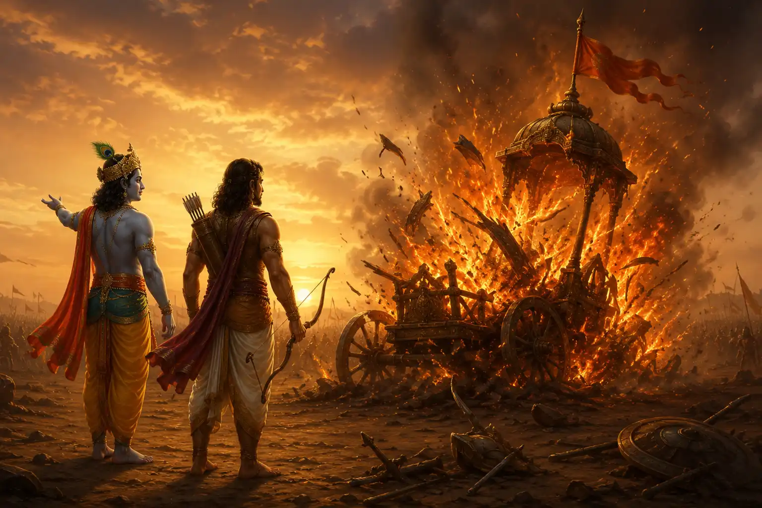 Because Shree Krishna Himself remained seated upon the chariot, His divine presence neutralised the devastating force of celestial weapons of unimaginable power