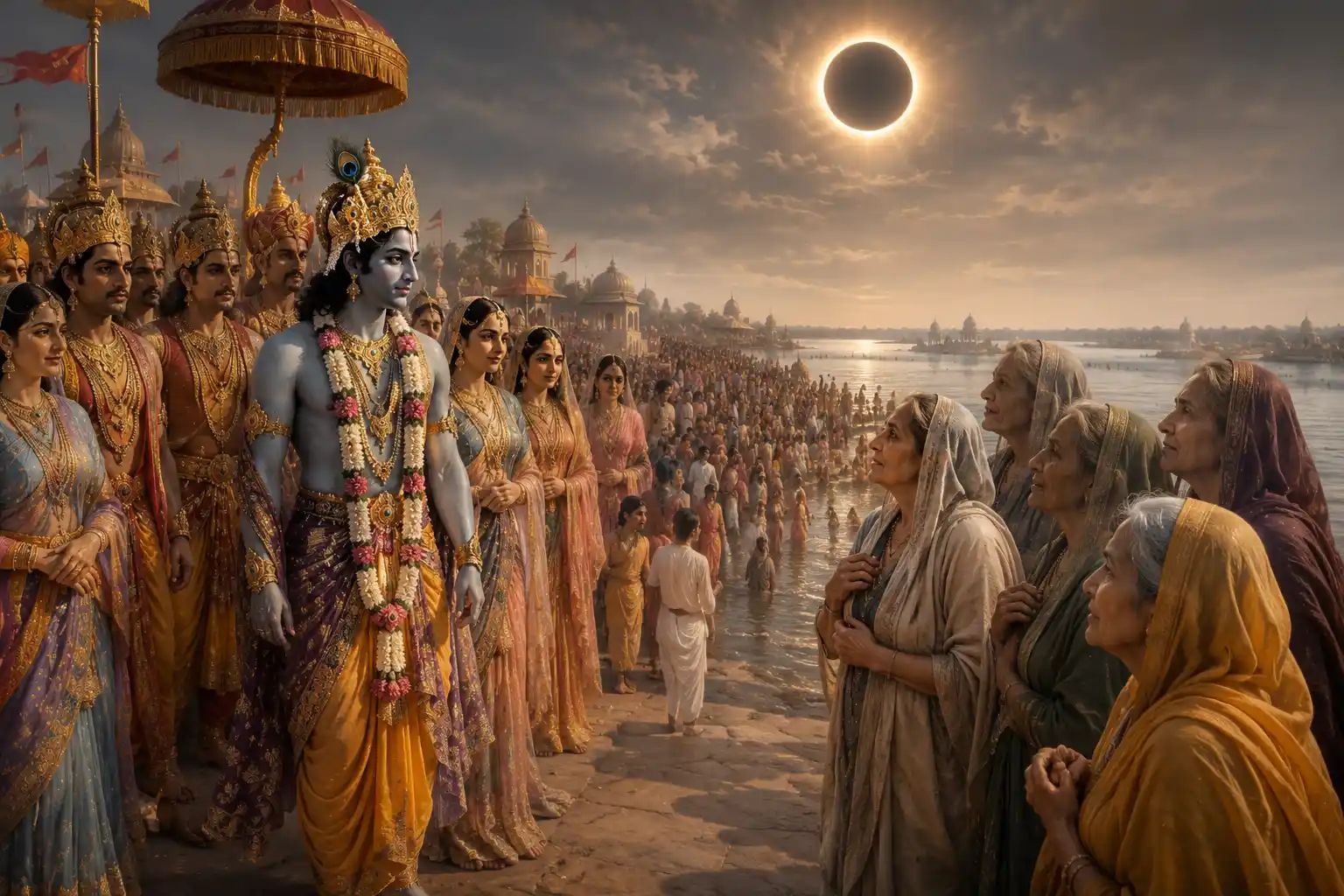 On the battleground of Kurukshetra on the night of a solar eclipse, Shree Krishna met the gopis after a separation of almost 100 years