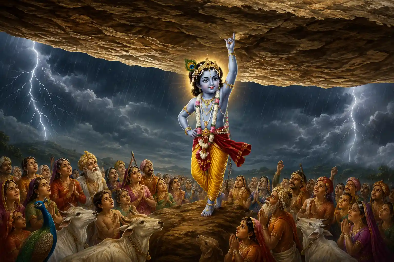 The Govardhan leela demonstrates not only Shree Krishna's immeasurable divine power but also His tender love for those who place their complete faith in Him