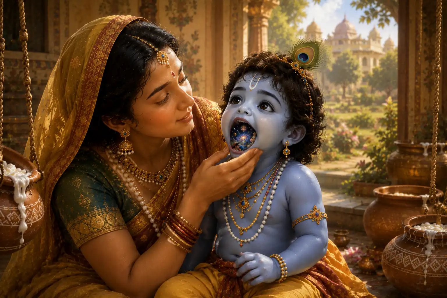 Mother Yashoda asked Him to open His mouth and beheld the entire cosmic manifestation