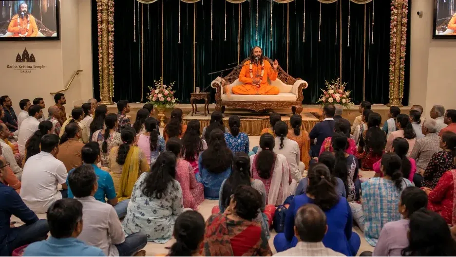 Swami Mukundananda addressing devotees at RKT Dallas