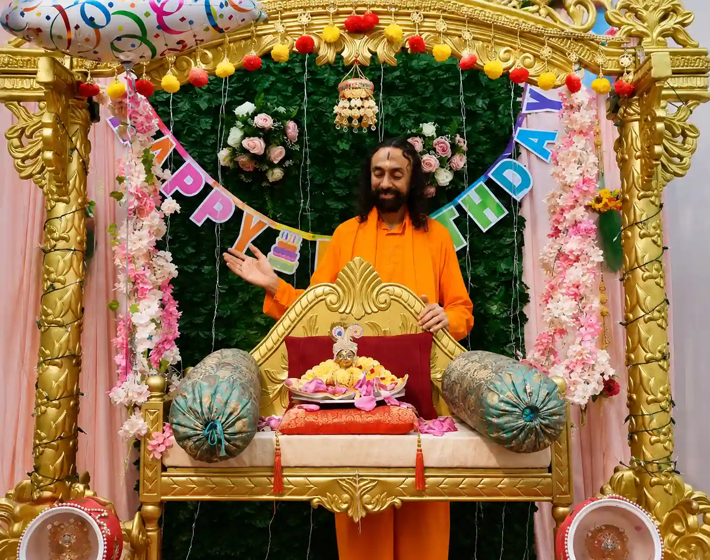 Swami Mukundananda with Bal Krishna at Janmashtami