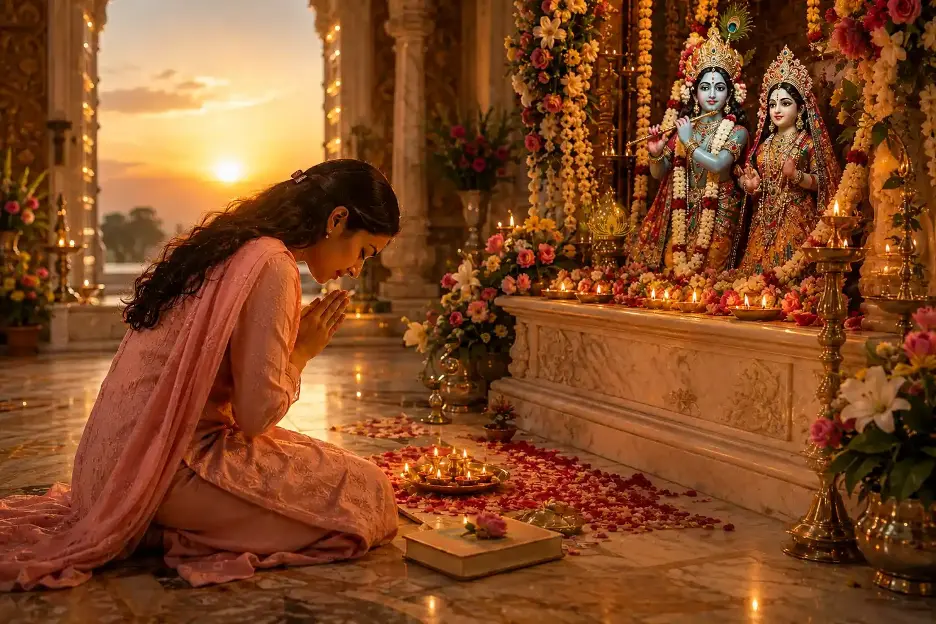 Prayerful surrender at Shri Krishna's feet