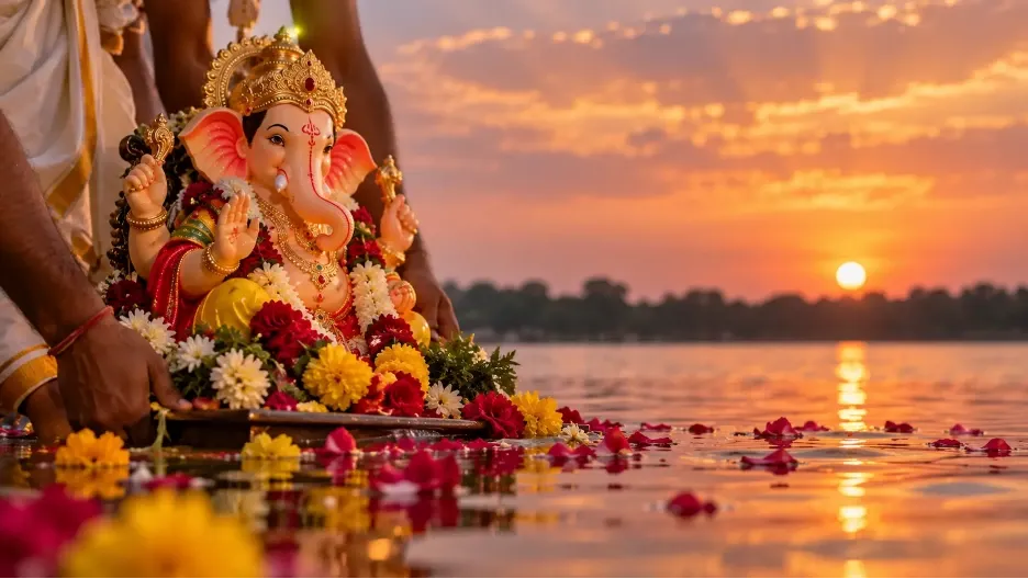 Lord Ganesh at sunset before Visarjan