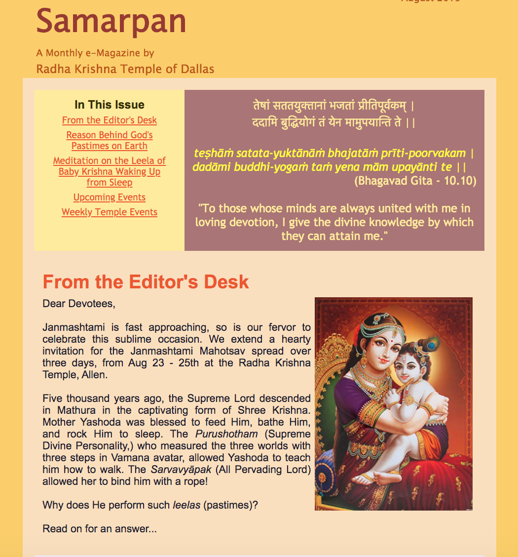 Krishna Janmashtami Special Edition, August 2019