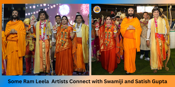 "Ram Leela cast with Swami Mukundananda at the Diwali Mela"